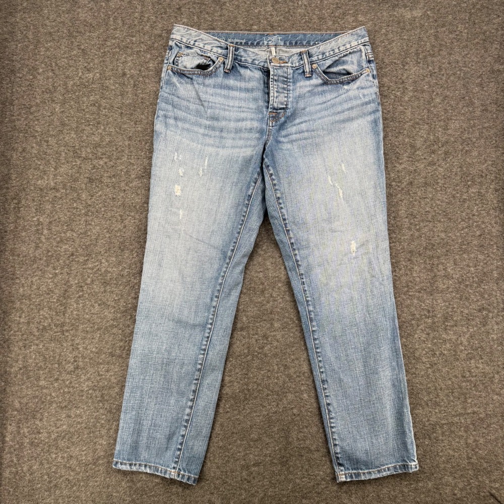 Ann Taylor Loft Womens 30/10 Boyfriend Jeans Light Wash Distressed Cotton Blue